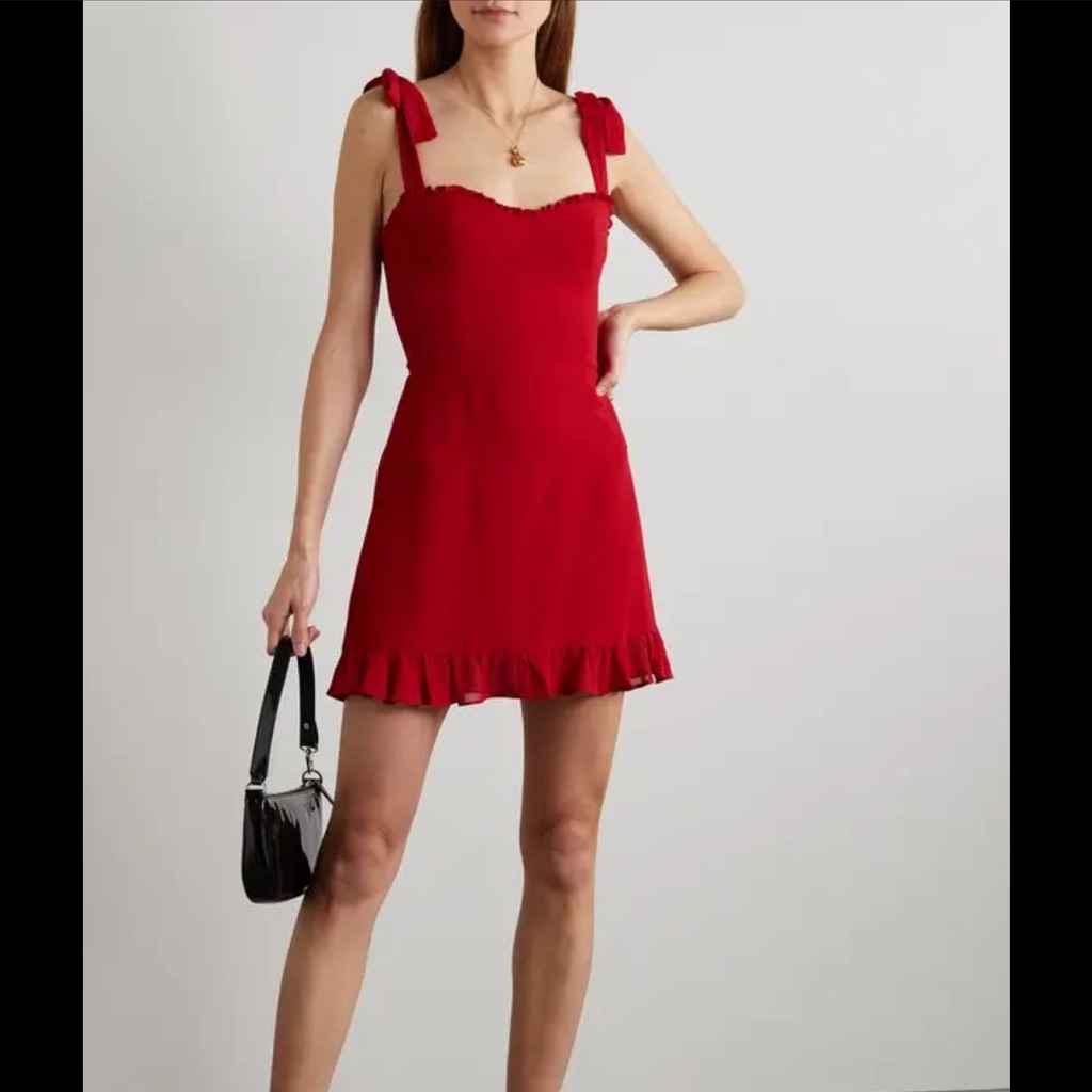 Reformation Christine Tie-Shoulder Ruffle Mini Dress